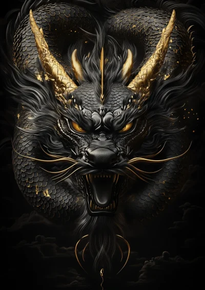 Gold Dragon on Black Background