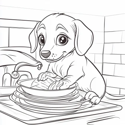 Dachshund Doing Dishes