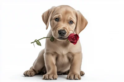 Labrador Retriever Puppy with Rose