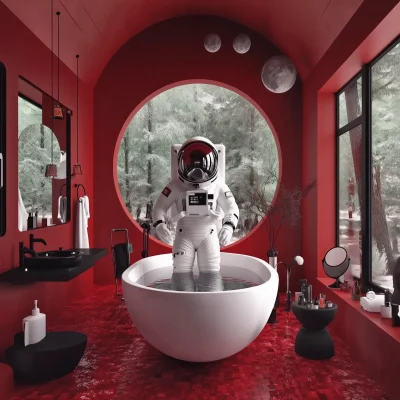 Futuristic Astronaut in Bathtub