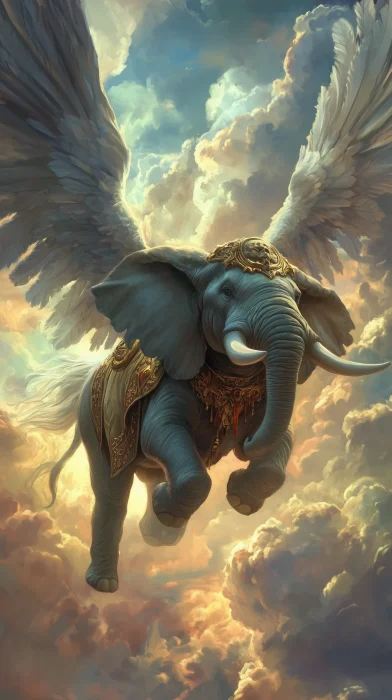 Winged Elephant in Fantasy Sky