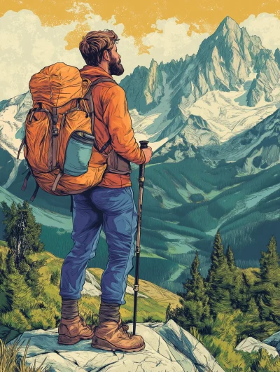 Colorful Hiker Illustration