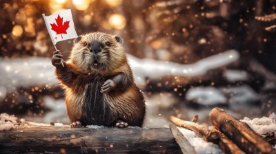 Canadian Beaver Waving Flag