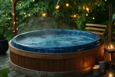 Nighttime Wood Hot Tub