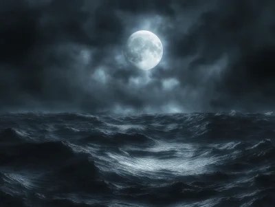 Dark Fantasy Moon Over the Sea