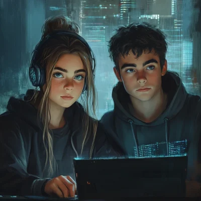 Young Programmers in Cyberpunk Style