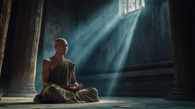 Meditating Monk in Temple