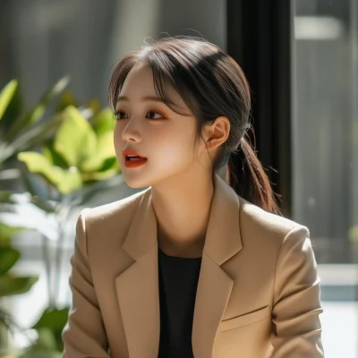 Asian Girl in Beige Suit