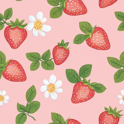 Pattern of Strawberries and Flowers