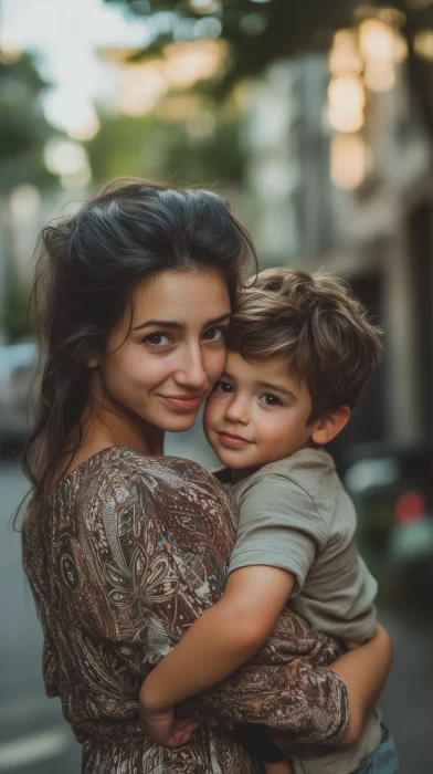 Mother and Son Embrace