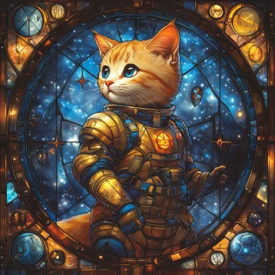 Space Cat in Stained Glass