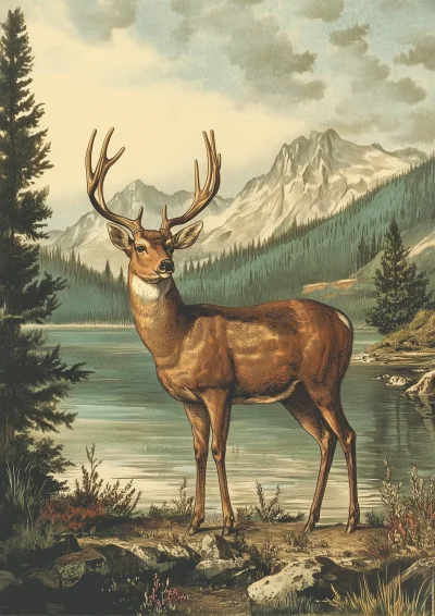 Deer by the Alpine Lake