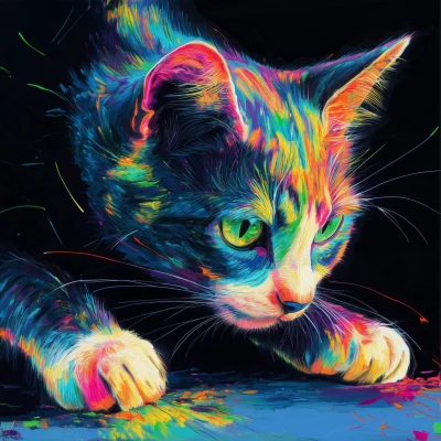 Multicolor Cat Pouncing