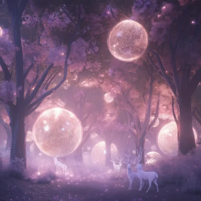 Dreamlike Forest with Glowing Orbs