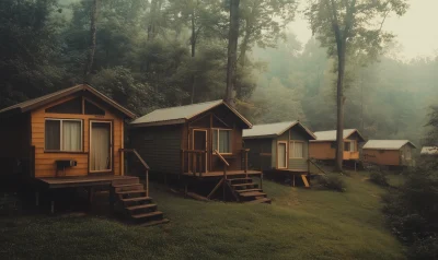 Wooden Cabins in the Forest