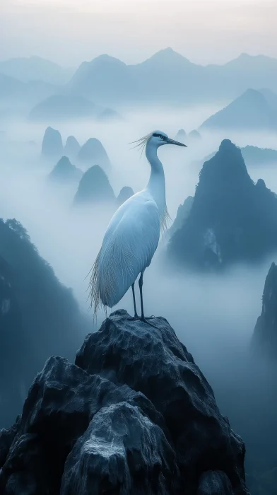 Crane on Ancient Mountain