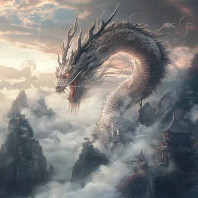 Majestic Chinese Dragon in Flight