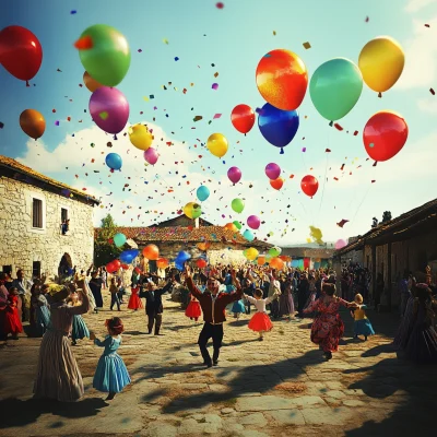 Village Celebration with Balloons