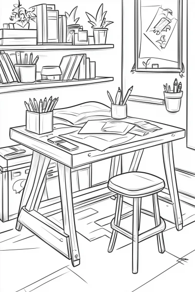 Playful Drawing Table Coloring Page