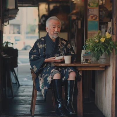 Elderly Man in Coffee Shop