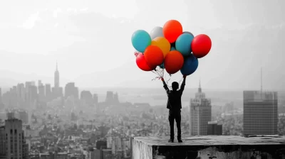 Colorful Balloons in Urban Landscape