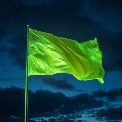 Waving Fluorescent Green Flag at Night