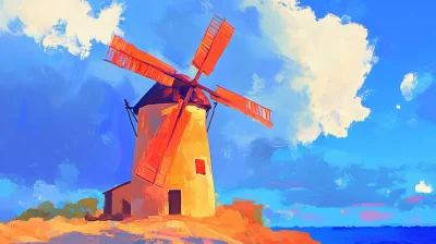 Vibrant Windmill Painting