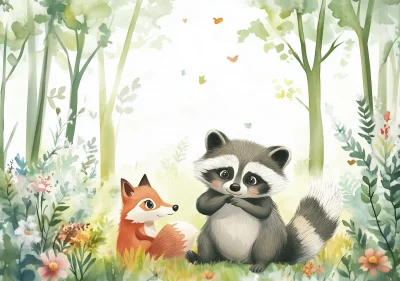 Raccoon and Fox Playtime