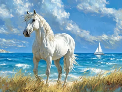 Realistic Horse by the Ocean