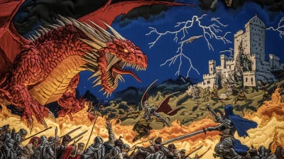 medieval dark fantasy battle tapestry