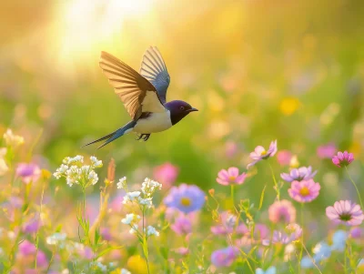 Swallow in Flight Over Meadow