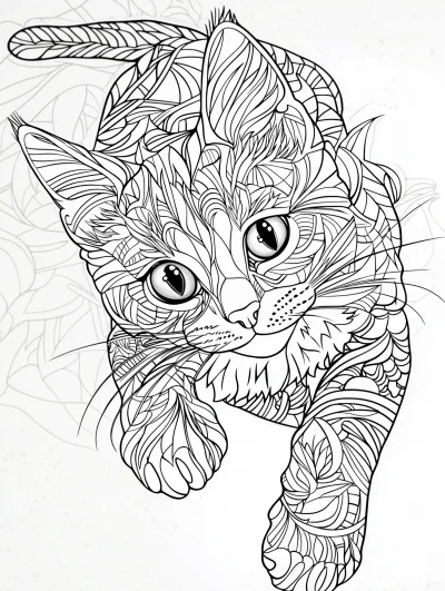 Stretching Kitten Line Art