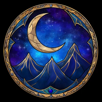 Stained Glass Moon and Mountains