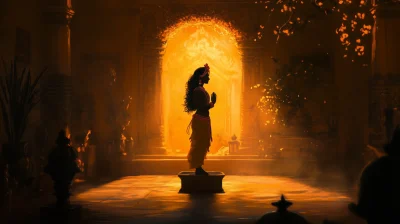 Krishna Silhouette with Orange Glow