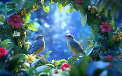 Birds on Floral Wreath