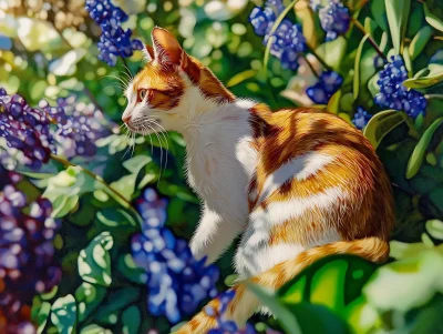 Calico Cat in Flower Bed