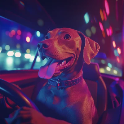 Vizsla Dog in a Car