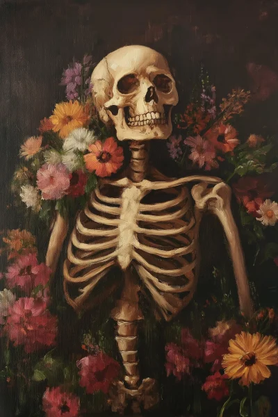 Skeleton with Flowers