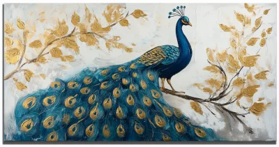 Abstract Blue and Gold Peacock Painting