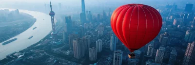 Red Hot Air Balloon Over Shanghai