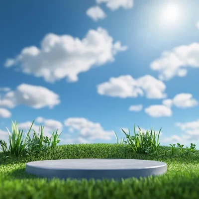 Cheerful Grass Podium Under Blue Sky