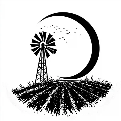 Crescent Moon and Windmill Logo