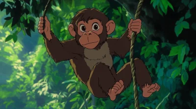 Monkey Swinging in Jungle