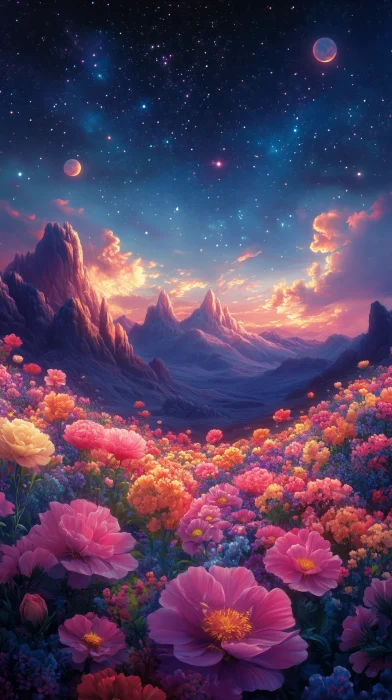 Flower Desert Under Starry Sky