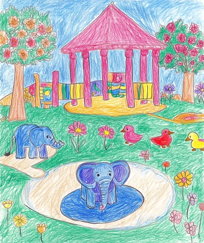 Playful Elephant in the Playground