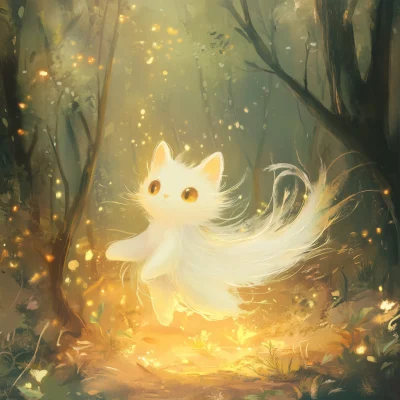 Whimsical Ghost Cat Spirit