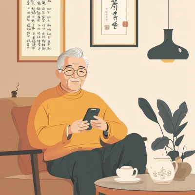 Elderly Asian Man Illustration