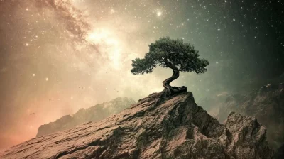 Bonsai Tree in a Night Galaxy