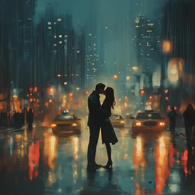 Romantic Kiss in the Rain