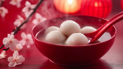 Red Bowl with Dumplings